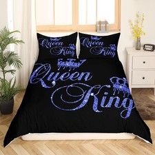 Crown Queen and King Couple Duvet Cover Set His and Hers Bedding Set for Teen...