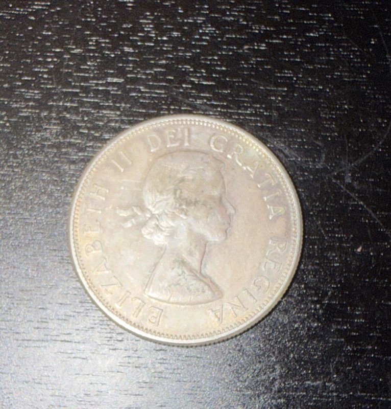 1958 Canada 50 Cents Silver Coin Queen Elizabeth II