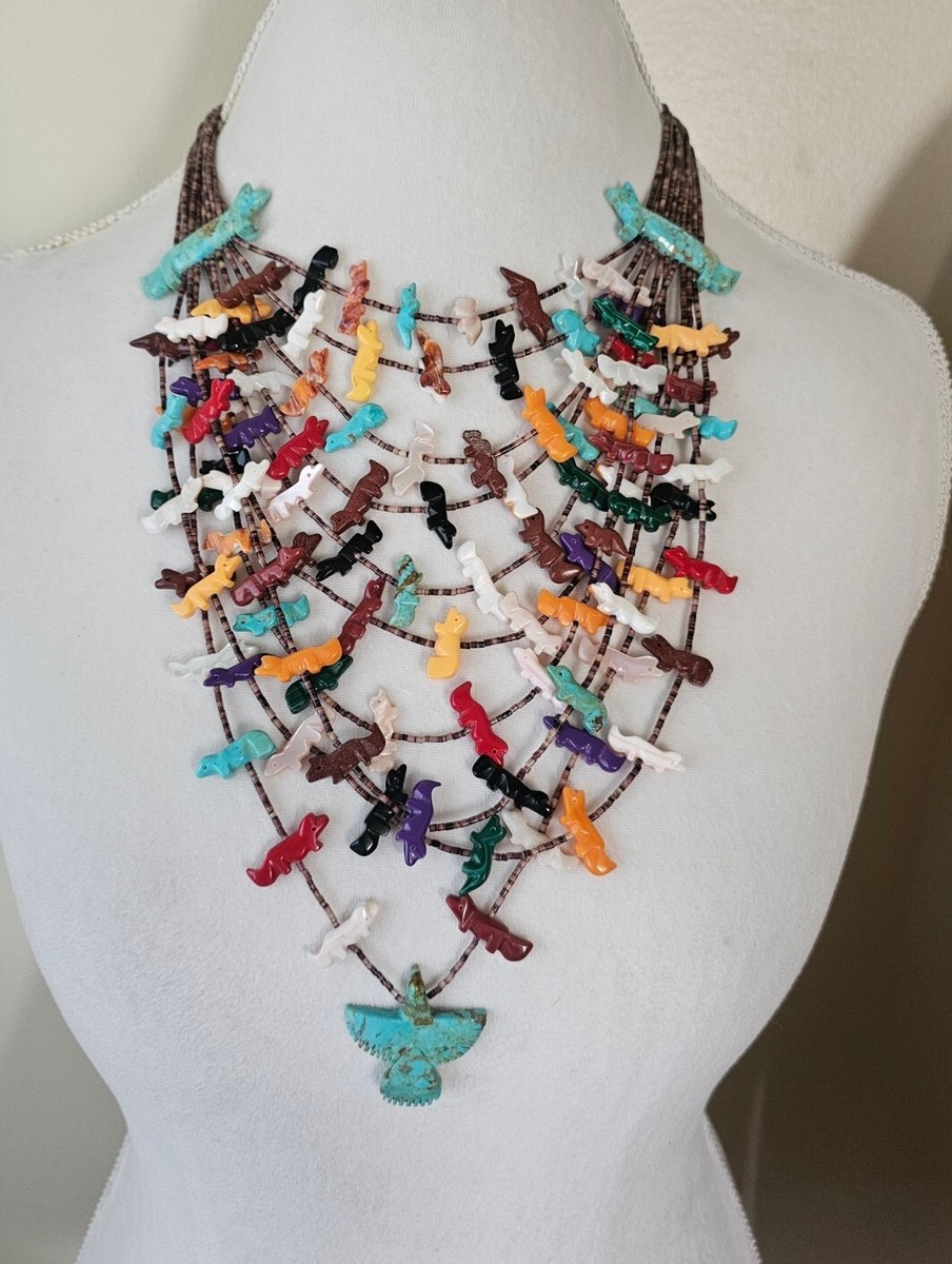 natii Zuni Fossilized Ivory & Red Coral Fetish Necklace by Debra