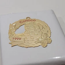 Vintage Conoco Christmas Ornament 1999 Gold Tone Metal Holiday Tree Décor