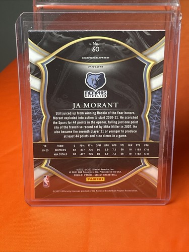 2020-21 Panini Select Basketball Concourse Ja Morant Prizm - Picture 4 of 4