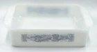 Vintage Currier & Ives Square Baking Dish Harvest Time Print Milk Glass 10"