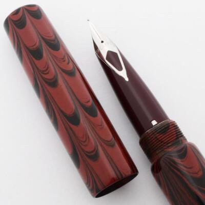Abhimanyu Imperial Ebonite Fountain Pen - Red Black Ripple, Sheaffer Nibs (New)