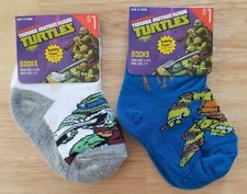 Teenage Mutant Ninja Turtles 2 Pair Boy's Sock Sz 4-5.5 Shoe Sz 1-5 Leo Mike B