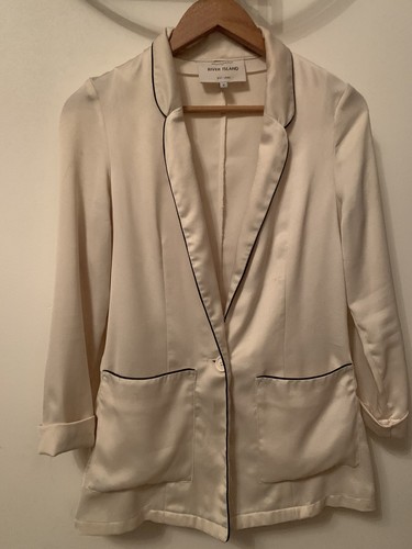 RIVER ISLAND Light Cream Satin Collar Blazer Size 8