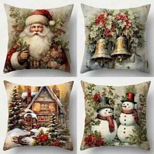 NEW Christmas vintage look Christmas Pillow Covers 18 X 18 Inches Set of 4 -