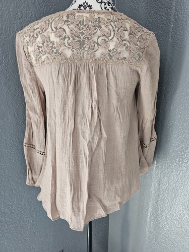 Women's Jonh Paul Richard Blouse Top Boho Lace Size X Small Brown Long Sleeve - Picture 13 of 15
