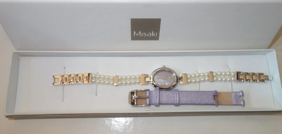 MISAKI Reloj Mujer Suizo Cuarzo Acero Inoxidable con Perlas y Dos Correas Nuevo Foto 2 de 3