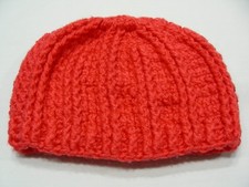 Hand Knitted Red-Orange - Womens/Girls One Size Stocking Cap Beanie Hat 