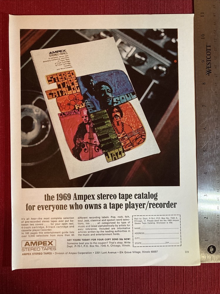 Ampex Stereo Tape Calalog 1969 Print Ad - Great To Frame!