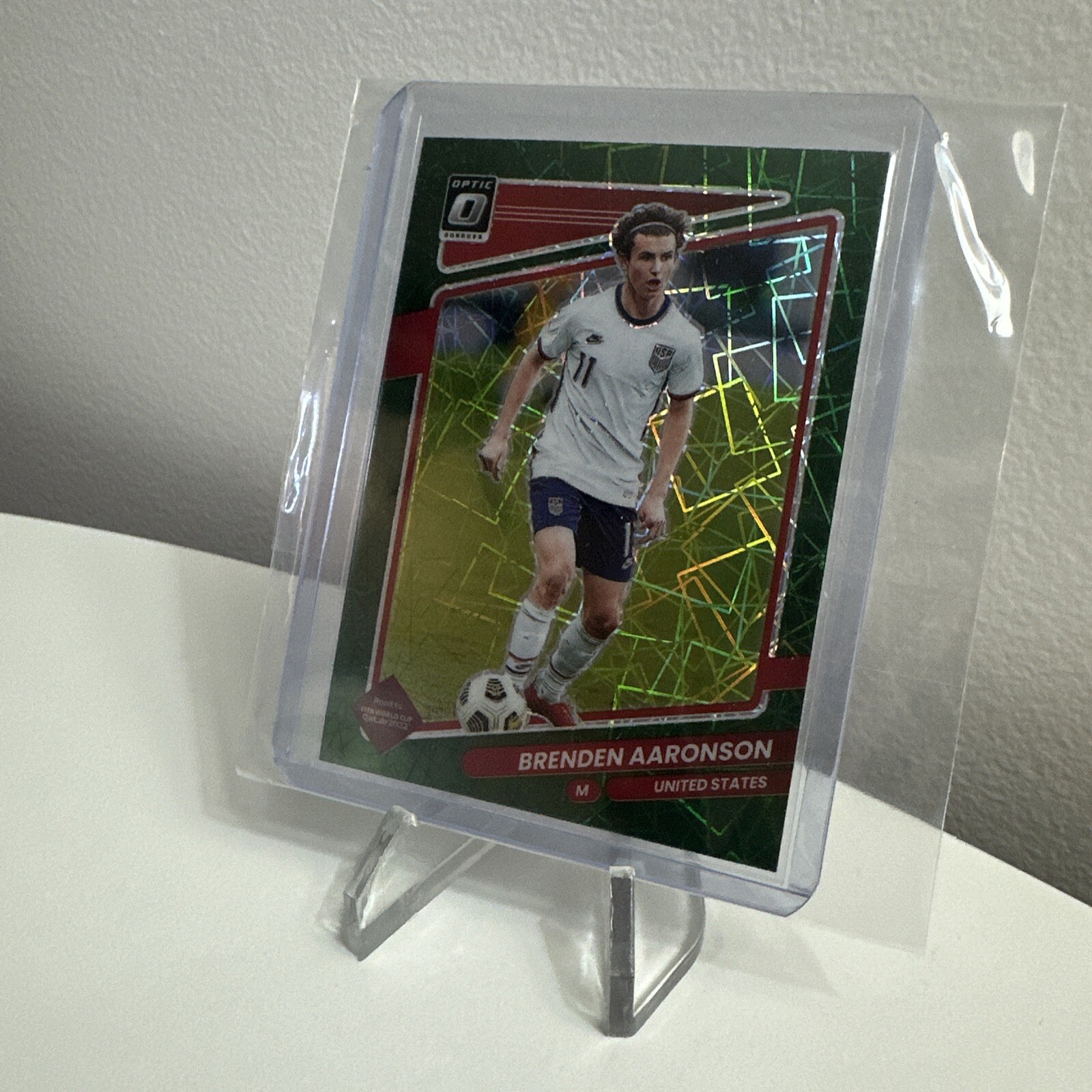 Brenden Aaronson 2021 Panini Donruss Optic World Cup Green Velocity Prizm NRMT+