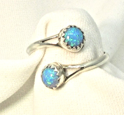 Opal Adjustable Ring Size 7 Lab Opal Wrap Around Ring Sterling Silver Navajo 670