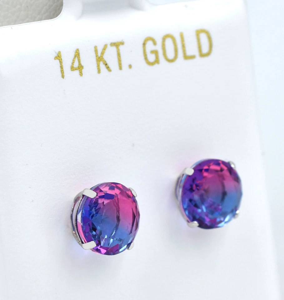 PENDIENTES STUD TURMALINA 4,60 Cts ORO BLANCO 14K - Nuevos Con Etiqueta - HECHOS EN EE. UU. Foto 3 de 3