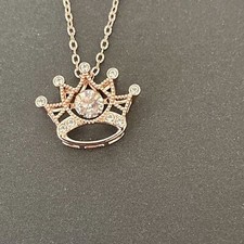 Disney Parks Princess Crown Tiara 18" Necklace Rose Gold Tone W/Rhinestones