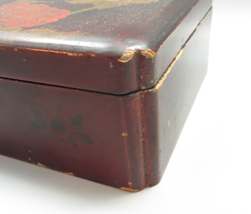 Caja japonesa lacada vintage - roja/borgoña - pájaro y flores 17x19,5 cm - Imagen 5 de 13