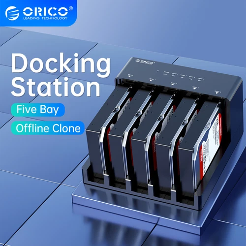5 Bay USB3.0 SATA HDD SSD Docking Station Offline Clone 2.5"3.5" Hard Drive UASP