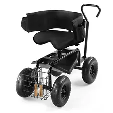 Hot Sale Rolling Garden Cart with Cushioned Backrest & Sea Black --