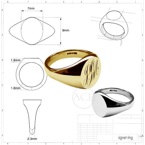 18ct Solid Yellow Gold Ladies Oval Pinky Signet Rings Your Monogram 9x7mm UK HM - Picture 2 of 7