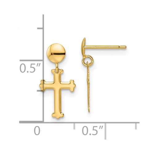 16.5mm 10k Yellow Gold Polished Cross Post Dangle Earrings - 第 4/4 張圖片
