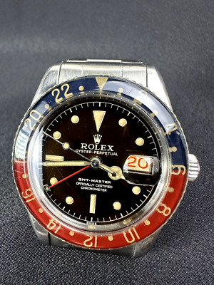 Rare Orig 1959 Rolex Ref 6542 Steel GMT Master Watch Tropical Dial