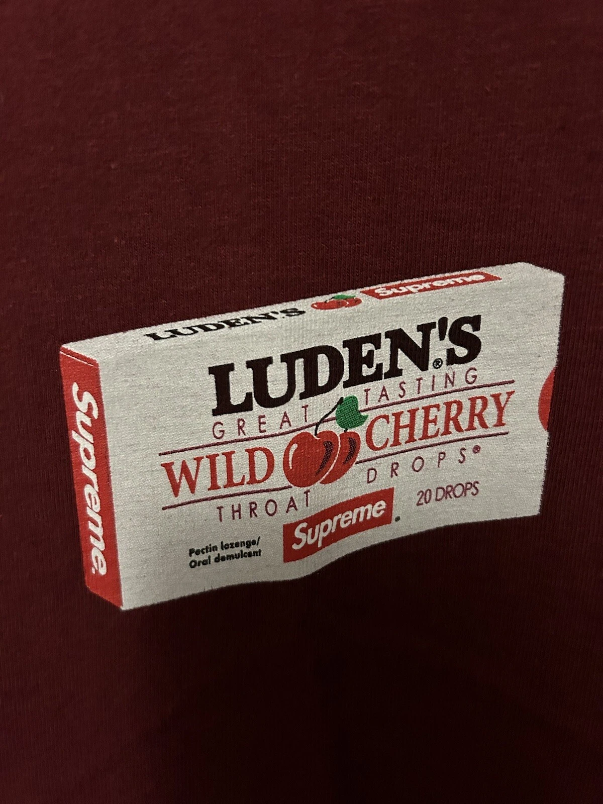 Tee authentique Supreme Luden's Bourgogne taille Grand L FW18
