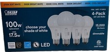 FEIT ELECTRIC 100W Dimmable Bulb Selectable Color A21 E26 Base LED Bulb 4-Pack