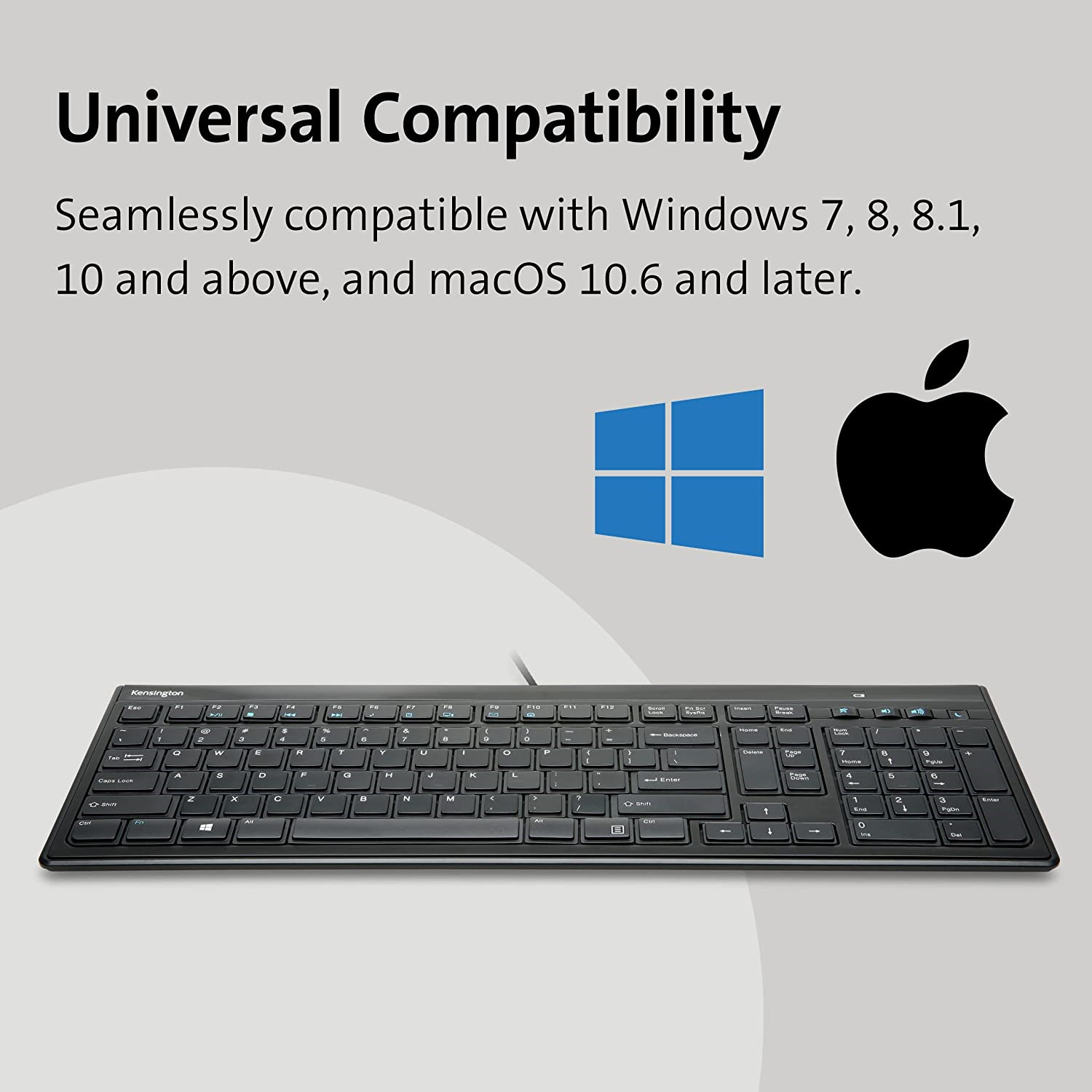 Kensington Slim Type Wired Keyboard K72357USA,Black