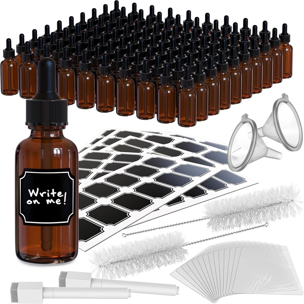 100 Pack of 1oz Amber Glass Dropper Bottle |Leakproof 30ml Mini Dropper Bottles