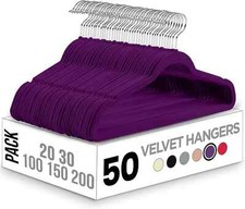 Velvet Hangers 50 Pack - Non-Slip Clothes Hanger Purple with 360 Degree Rotatabl