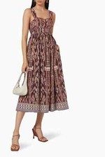 Ulla Johnson Womens Ruffle Adobe Jade Bustier Ikat Printed Midi Dress Size XS 2