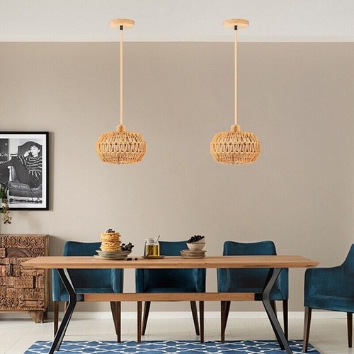 Hand Woven Rattan Pendant Lights Boho Chandelier Light Fixture for Foyer Hallway - Picture 8 of 12