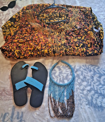 Womens Dress Bundle Medium African Dress Shoes And Neckless