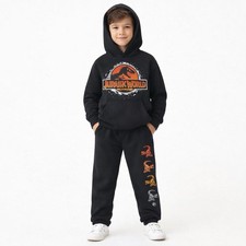 Jurassic World Hoodie Set Boys Size 5/6 Black Dino Logo Jogger Outfit NEW