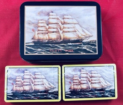 CUTTY SARK CLIPPER SHIP SCOTS WHISKY PLAYING CARDS 2 SEALED DECKS &TIN HONG KONG