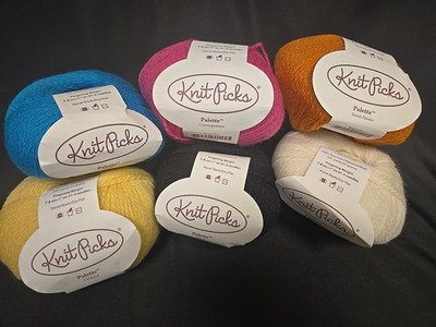 New Lot Of 6 Knit Picks Yarn Balls Palette Multicolor 50g/231yd 100% Wool