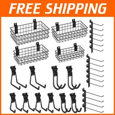 Premium 30PCS Slatwall Accessories - Organizer Baskets & Hooks for Garage/Store