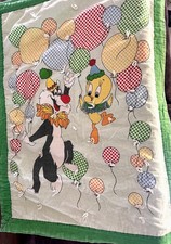 Vintage Looney Tunes Handmade Crib Blanket Comforter Tweety Bird Sylvester 46x38