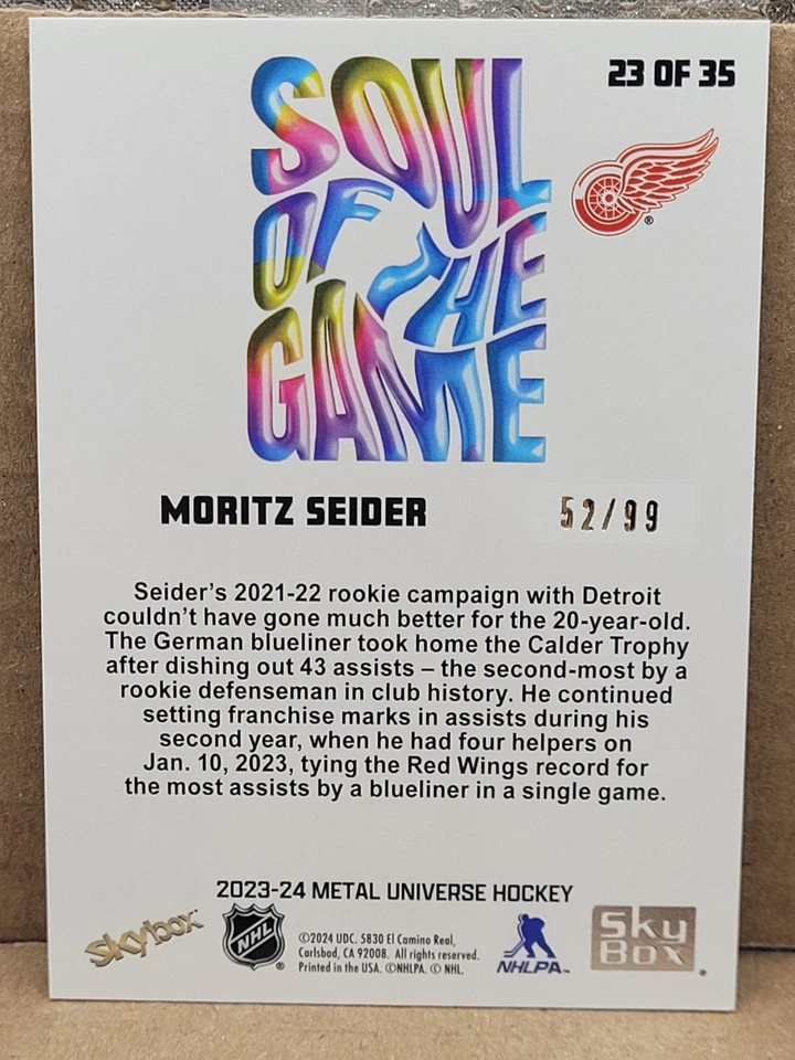 2023-24 Skybox Metal Universe Moritz Seider Soul of the Game Gold /50 #23 - Image 2 of 2