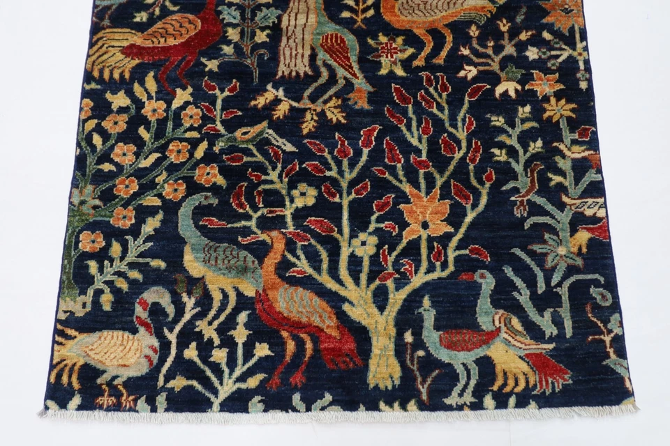 3 x 5 ft  Birds Animal Area Rug Afghan Traditional Hand Knotted  oriental Rug - Image 3 of 4