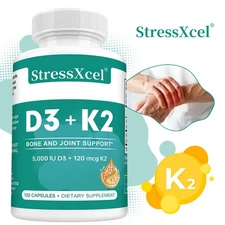 Vitamin D3 + K2 Supplement - 120 Capsules - Energy,Bone,Joint And Immune Support