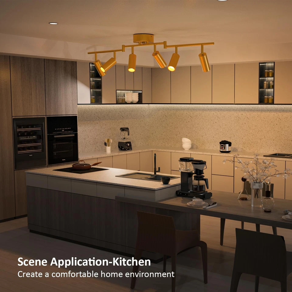 Kit de iluminación de pista dorada de 6 cabezales de luz, lámpara de techo LED moderna con... Foto 3 de 4