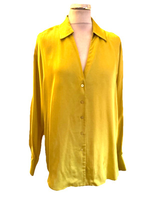 NEU MIT ETIKETT MASSIMO DUTTI LIMETTE KRAGEN V-AUSSCHNITT LANGARM SATIN BLUSE GRÖSSE 10