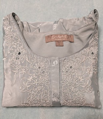 Sandpoint Coldwater Creek Dusty Blue Blouse XL Embroidered Boho Cottagecore
