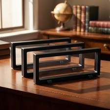 3D Floating Display Cases Set Black Plastic 9x3.54x0.75 for Coins Jewelry