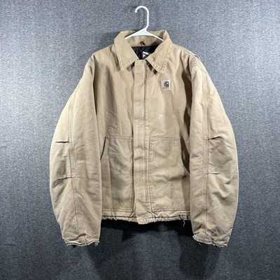 VINTAGE CARHARTT Beige Canvas Quilt Lined Coat Jacket Mens XL Tall J22SDL USA