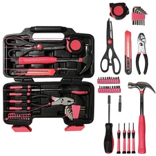 ANXTECH 39Pcs Pink Hand Tools Set General Household Tool Kit Storage Toolbox Set