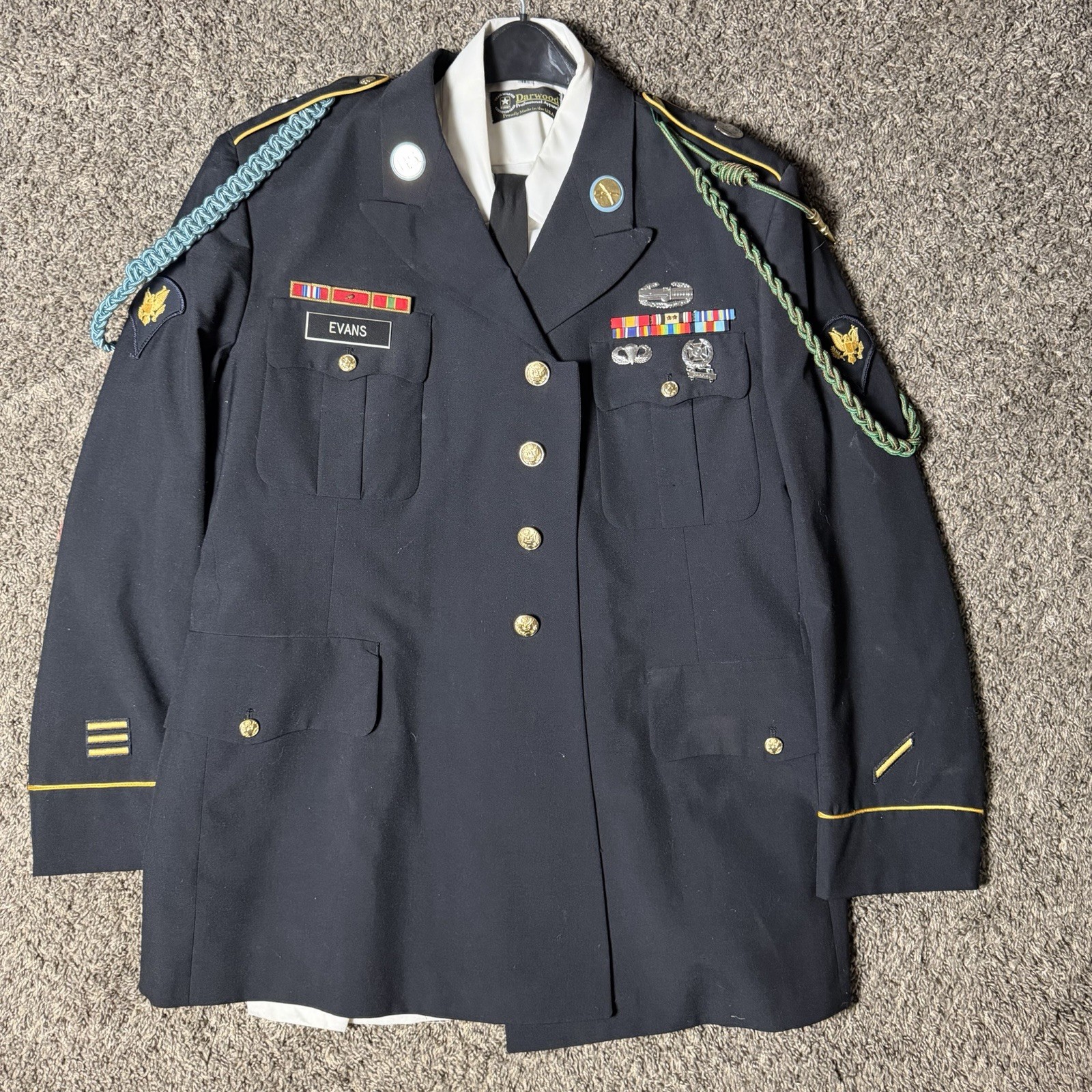 U.S. Army Dress Uniform Jacket with Insignia, Ribbons, and Decorations Size18.5