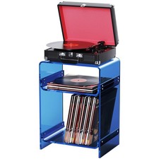 Blue Acrylic Record Player Stand with Vinyl Storage Shelf