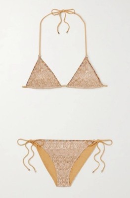 NWT Missoni Mare Gold Classic Woven Pattern String Bikini Size 46 Adjustable