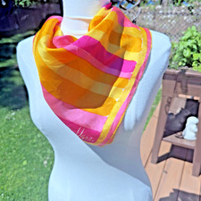 VTG Vera Neumann Silk Scarf Pink Yellow Stripe Mod Geometric Signed Vera MCM